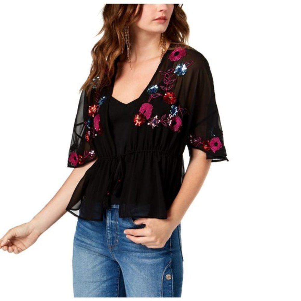 Guess Embroidered Front Tie Peplum Top. 2 PC. S